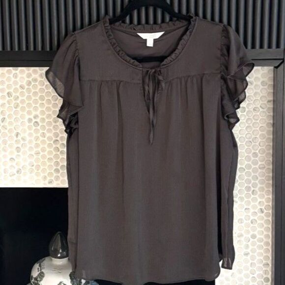 LC Lauren Conrad Tops - LC Lauren Conrad Ruffle Keyhole Tie Front Flutter Sleeve Blouse Top - Size L